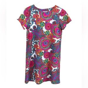 Jude Connally | Paisley Floral Pink Orange Short Sleeve Ella Dress XS